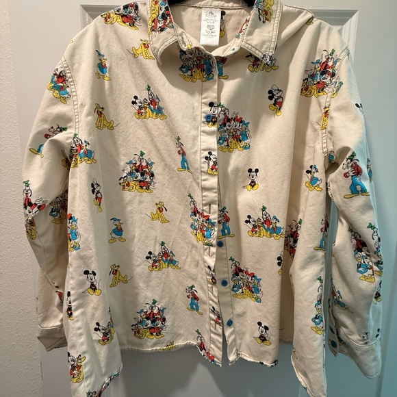 Disney Tops - Disney Beige Button-Down Shirt with Colorful Characters
